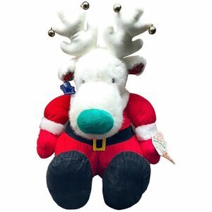 VINTAGE Applause Rare Santabell Jingle White Reindeer Moose  Santa Suit Plush Ta